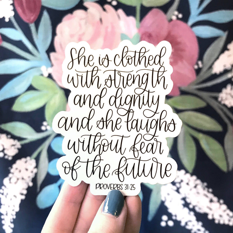 She is Clothed Bible Verse Sticker