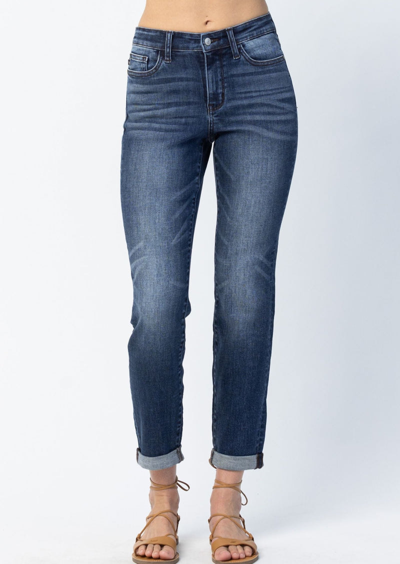 Judy Blue Mid Rise Cuffed Hem Slim Fit Jeans