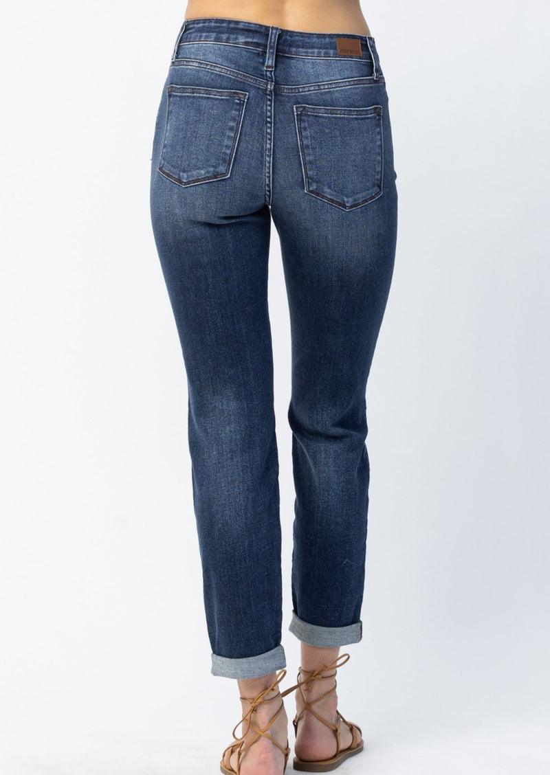 Judy Blue Mid Rise Cuffed Hem Slim Fit Jeans