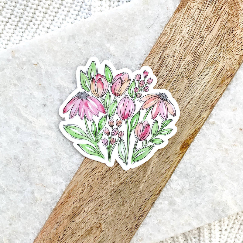 Pink Watercolor Flower Bouquet Sticker