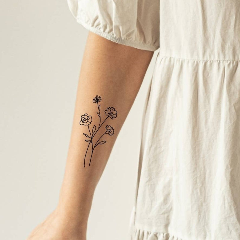 Flower Bundle Calligraphy Temp Tattoo